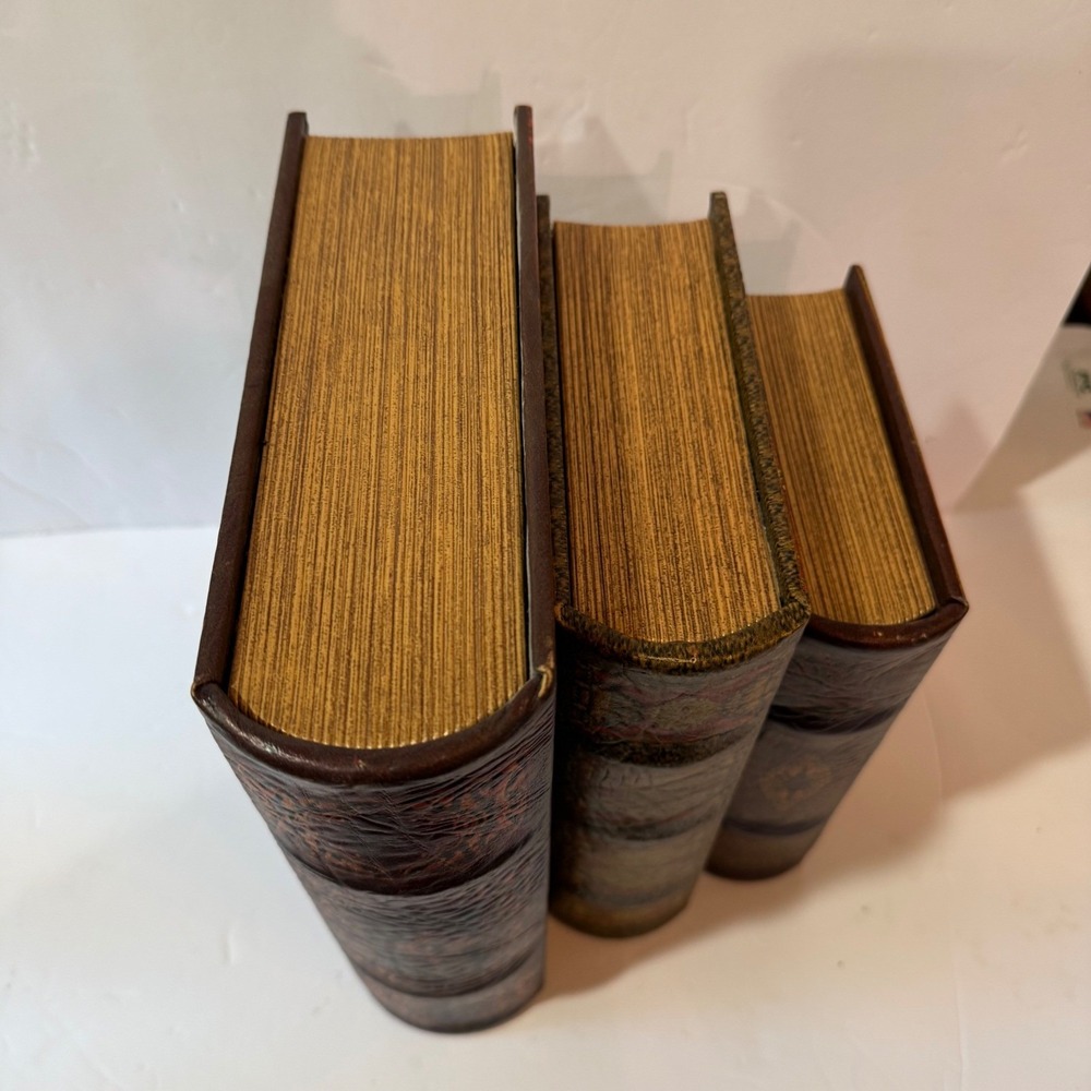 Vintage Style Faux Book Storage Box Set of 3 Nesting Tooled Leather Look Decor - Picture 11 of 12